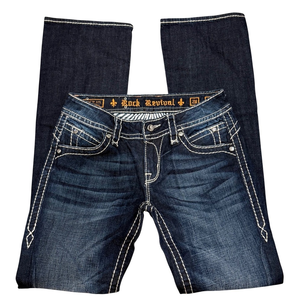 Rock Revival Amy Bootcut Jeans Dark Wash Contrast Stitch RJ8129B54 Womens 28